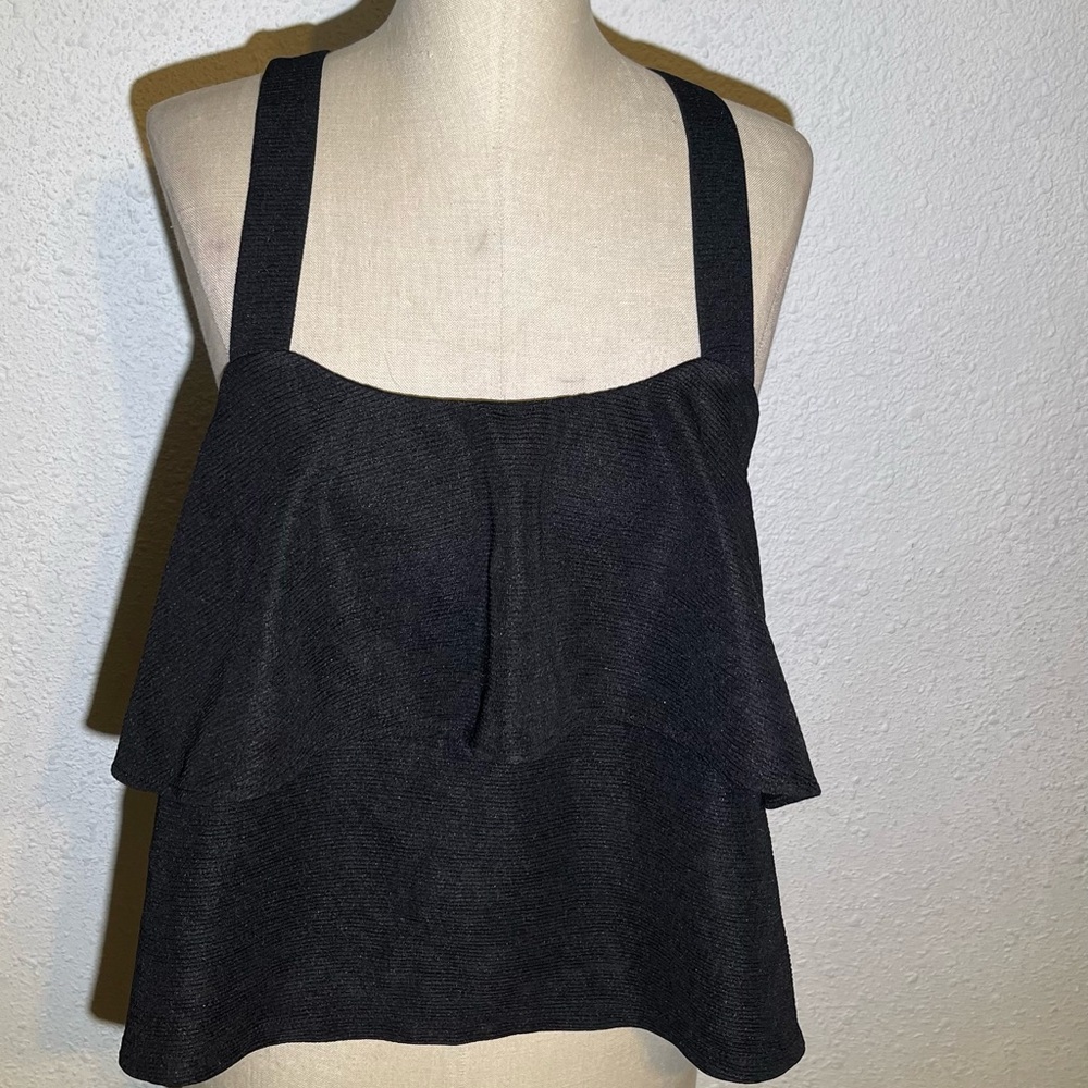 Madewell black womens tiered crossed back blouse size XL